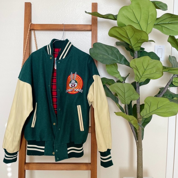 Vintage Warner 1990 Looney tunes varsity leather jacket - Main Image